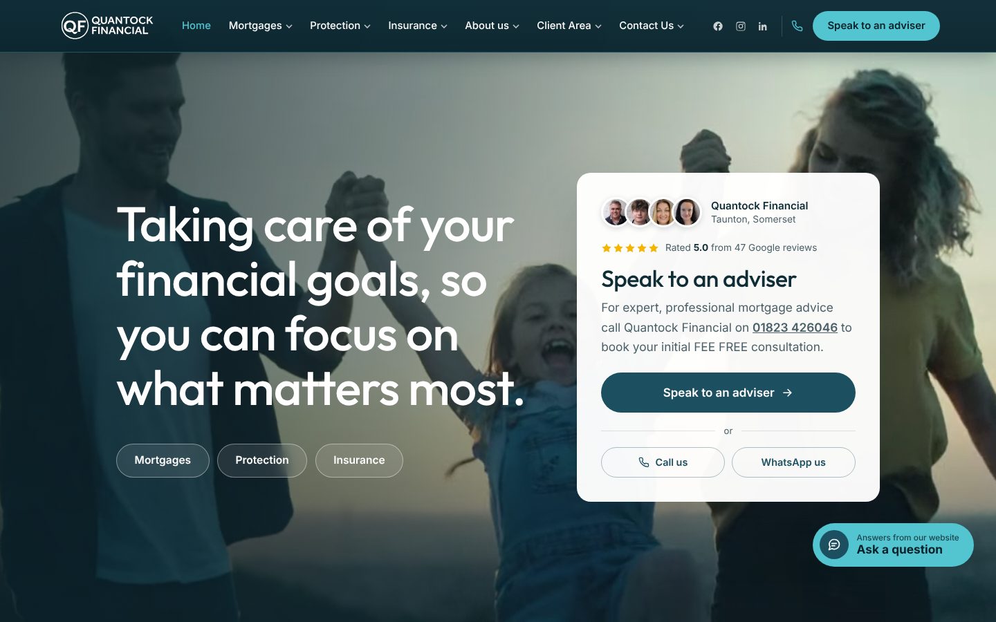The Quantock Financial website homepage