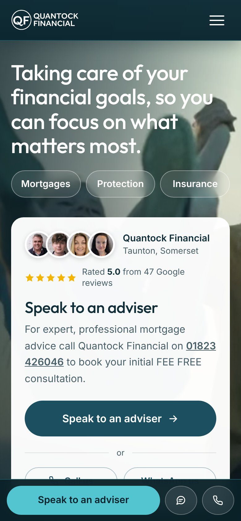 The Quantock Financial site on a phone